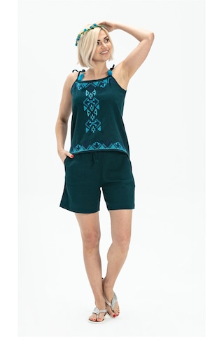 Askılı Şile Bezi Atiye Bluz Petrol Ptrl