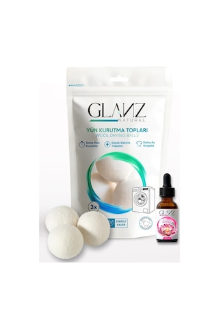Glanz 3 Adet Yün Keçe Çamaşır Kurutma Topu 7 - 8 Cm + 30ml Esans Koku Hediye - Doğal Ürün Açık Bej