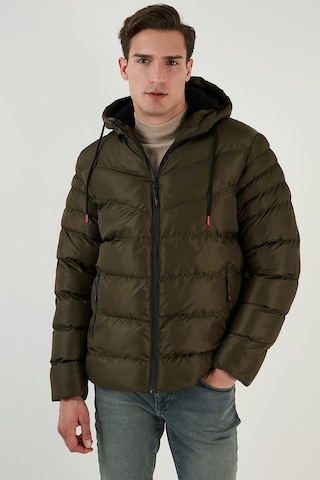 Buratti Peluş Astarlı Kapüşonlu Fermuarlı Slim Fit Şişme Erkek Mont 5762010 Haki