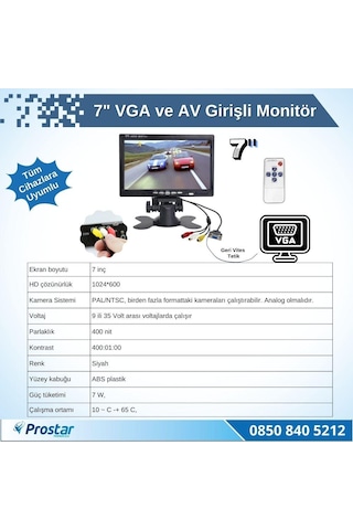 7" Vga Ve Av Girişli Araç Monitörü