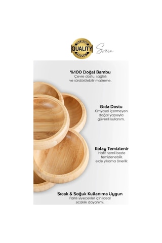 Premium 3'lü Doğal Bambu Çerezlik Seti Ahşap Dekoratif Sade Kase Yuvarlak Atıştırmalık Kabı Sosluk çok renkli