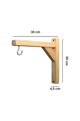 Doğal Ahşap Duvara Montaj Askı Aparatı Balkon & Bahçe İçin Dekoratif Saksı Askısı 30 Cm Bej