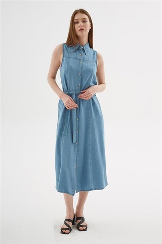 Fashion Friends Kadın Denim Gömlek Elbise 25y0384k1 Mavi