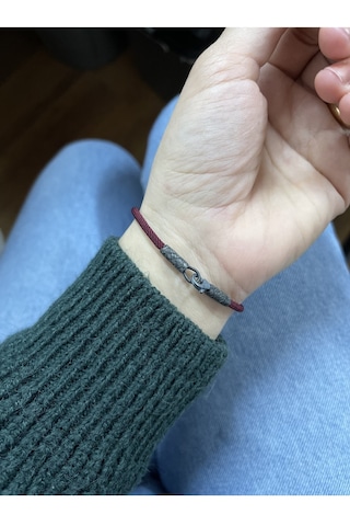Kazzaze Bordo Mavi Oksitli Gümüş Kazaziye Örme Top Detaylı Trabzon Spor Taraftar Bilekliği