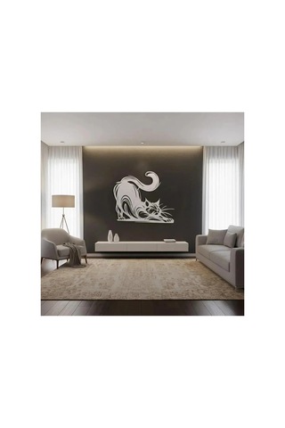 Dekoratif Metal Kedi Duvar Tablosu - Metal Duvar Sanatı - Mor - 30 X 30 Cm