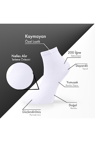 Saf Bambu Erkek Yarım Konç Düz Beyaz Çorap Dikişsiz Premium Kutulu 6'lı L5952aznp Softaura