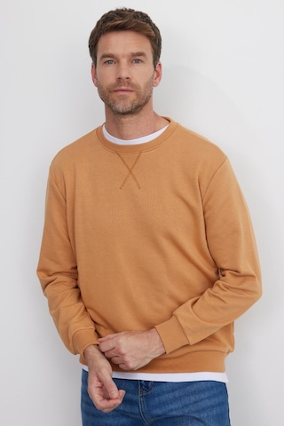Tudors Unisex Relax Fit Rahat Kesim %100 Pamuk 3 İplik Basic Camel Bisiklet Yaka Sweatshirt-35146 Camel
