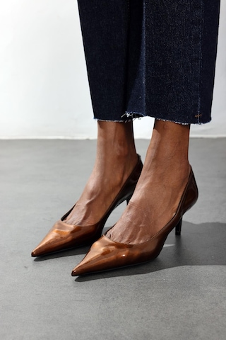 5In1Canpolat Karamel Rugan Deri Klasik Stiletto 25445 Karamel