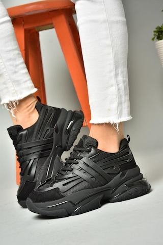 Fox Shoes S973602404 Siyah Kumaş Kalın Tabanlı Spor Ayakkabı Sneakers Siyah