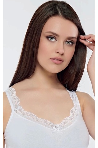 Kolcu Ribana Omuz Dantel Kadın Atlet -kb2590-beyaz Beyaz