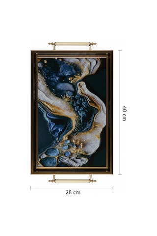 Mermer Desenli 40x28cm Metal Kulplu Lüks Sunum Ve Servis Tepsisi