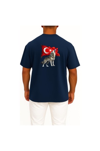 Bahriyeli Collection Oversize Türkün Nefesi Göğüs Ve Sırt Baskılı Unisex T-shirt Lacivert