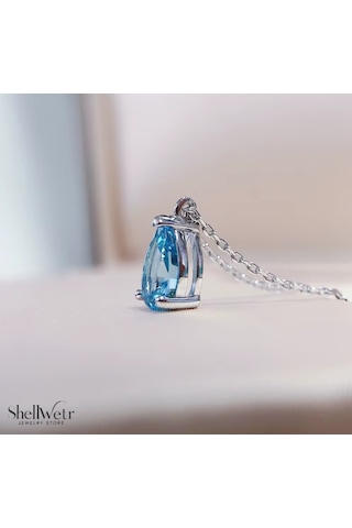 Mavi Ay Işığı Mozanit Taş 925 Ayar Gümüş Kadın Kolye Gümüş