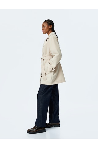 Koton Gabardin Kumaş Kemerli Cepli Kruvaze Trençkot Taş 5sak00044ew Taş