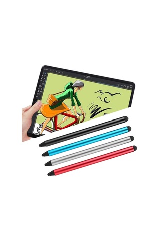 Jms  Parmak İzi Önleyici  Tablet İçin Çift Ekranlı Dokunmatik Kapasitif Çizim Kalemi Stylus Kırmızı