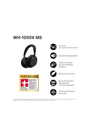 Sony Wh-1000xm6 Kablosuz Gürültü Önleyici Kulaklık, Özel Yüksek Çözünürlüklü Ses, Bluetooth Kulaklık, Konfor, Katlanabilir Tasarım, Manyetik Taşıma Çantası, 30 Saat Pil Nc Açık, İos Ve Android - Siyah
