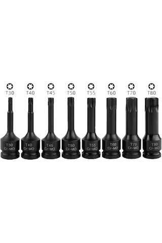 8 Parça 1/2 Havalı Darbeli Torx Lokma Seti T30-t40-t45-t50-t55-t