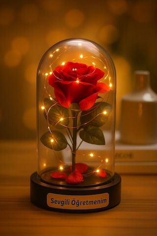 Fanusta Led Işıklı Sevgili Öğretmenim Temalı Biblo Öğretmenler Gününe Anlam Katan Özel Hediye 20 Cm Çok Renkli