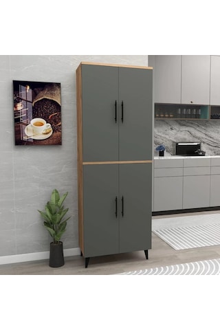 Reyo Home Enda Raflı 4 Kapaklı Çok Amaçlı Dolap Çam- Antrasit