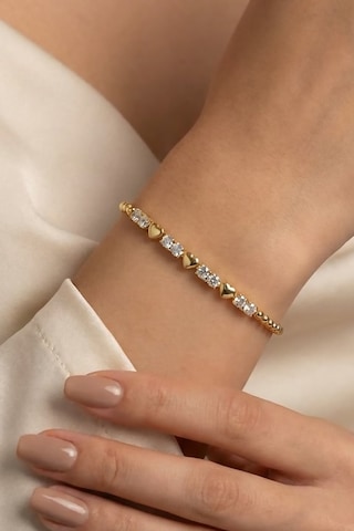 Valmont Accessories Xuping 14k Kaplama 17+2 Cm Ayarlanabilir Kalp Detaylı Taşlı Kadın Çelik Bileklik Altın