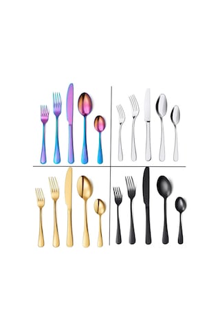 Shineyee 410 Paslanmaz Çelik Gümüşleme Yemek Ütensili Seti, Siyah 5'li Paket, Akşam Yemeği Bıçağı Kaşık Çatal, Dayanıklı Ve Zırhlı, Hediye İçin Uygun Diğer