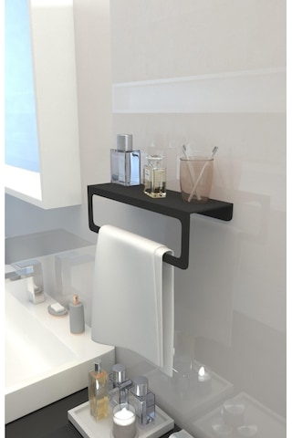 İcon Plus Havlu Tutacağı ,raf Metal Havlu Askısı, Mutfak Banyo Raflı Havluluk,modern Raflı Havluluk 30cm Siyah