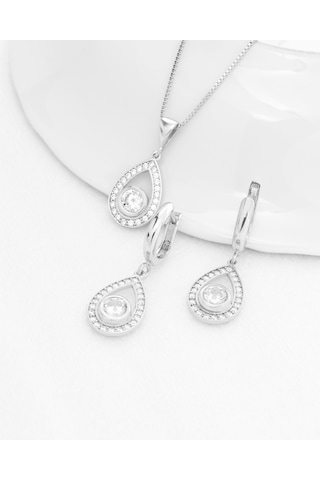 Brezza Lusso Jewelry Dia Serisi Lusso Su Damlası Model Kadın Kolye Küpe Seti