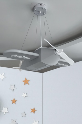 Uçak Temalı Entegre Led Çocuk Odası Sarkıt Avize 70x80cm Kişiye Özel Tasarım, El Yapımı Görünüm Gri Gri
