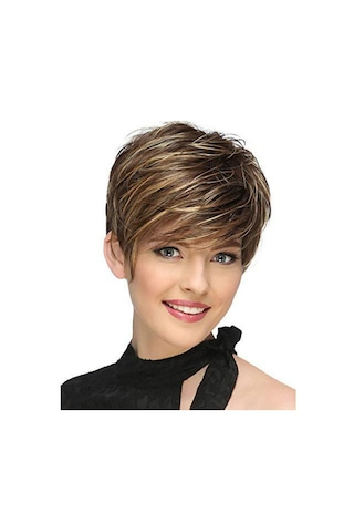 Kadın Peruk Güzel Yapılandırılmış Kahverengi Kısa Düz Saç