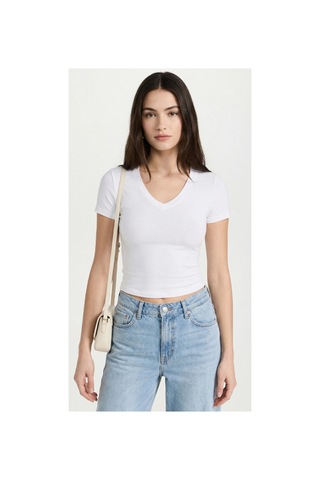 Dıanna Kadın Beyaz V Yaka Basic T-shirt Günlük Esnek Kumaş Kısa Kollu T-shirt