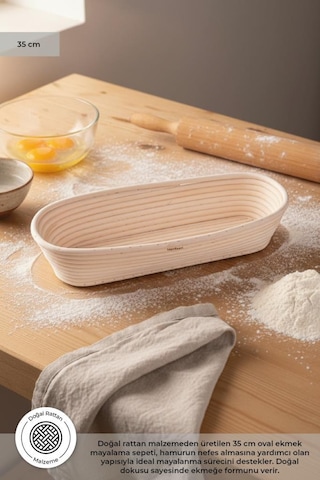 Bambum Puder - Ekmek Mayalama Sepeti Oval 35 Cm Ahşap
