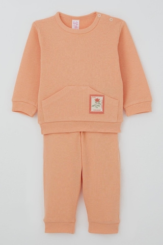 Breeze Kız Bebek Pijama Takımı Omuzdan Patlı Çiçek Baskı Armalı 4 Ay-1 Yaş, Somon Somon