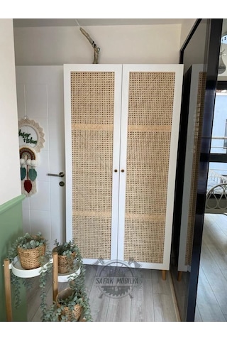 Hazeranlı Beyaz Çok Amaçlı Bambu Dolap Ahşap