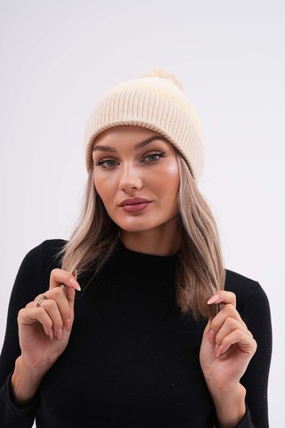 Peluş Ponponlu Bere Krem