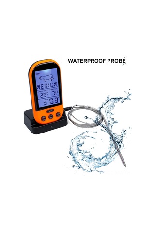 Moveevo Sn023 Turuncu Isı Ölçer: Kablosuz Barbekü Ve Mutfak Gıda Termometresi, Su Geçirmez Prob, 0-250 C Aralığı Pil Dahil Değil