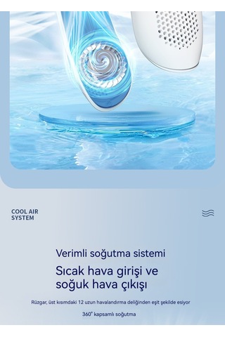 Relaxed Dijital Göstergeli Taşınabilir Küçük Usb Şarjı Yapraksız Asılı Boyun Fanı Beyaz 4000 Mah