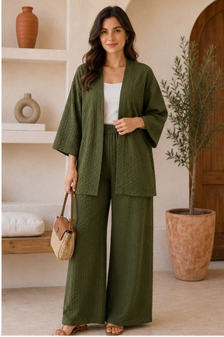 Unika Boutique Kadın Kimono Salaş 2 Li Takım Haki