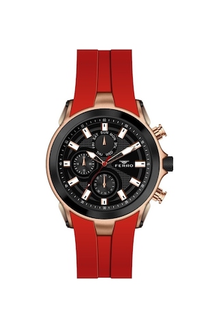 Ferro Fm31402d-r4 Quartz Silikon Bordo Siyah Kadran 44 Mm Erkek Kol Saati