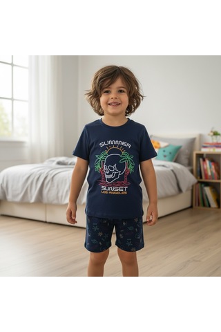 Bonbon Çocuk Summer Baskılı Lacivert Renk 2'li Takım Cb1061