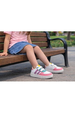 Papucumun Dünyası Günlük Bebek Çocuk Sneaker Cırt Cırt Bantlı Spor Ayakkabı Yürüyüş Ayakkabısı Pembe- Mor
