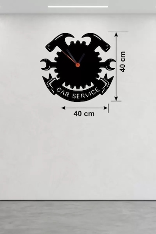 Mey Najmaddin Car Service Temalı Ahşap Duvar Saati - 40x40 Cm Teknik Servis Dekoru Najmaddin Çok Renkli
