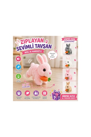 Pilli Zıplayan Tavşan Oyuncak Sevimli Peluş Hareketli Tavşan