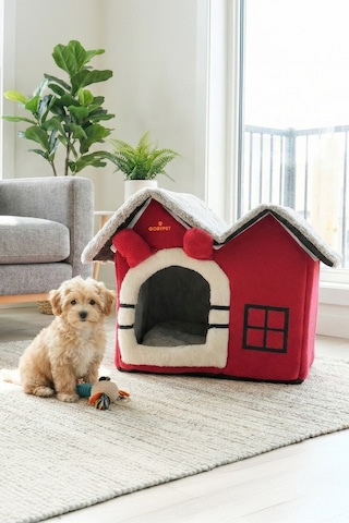 Kedi Ve Küçük Irk Köpekler İçin Minderli Lüx Peluş Ev