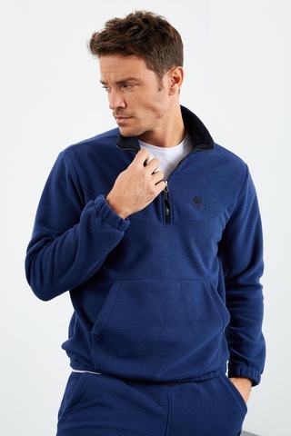 Tommy Life İndigo Yarım Fermuar Dik Yaka Lastik Paça Polar Erkek Eşofman Takımı - 85159 İndigo