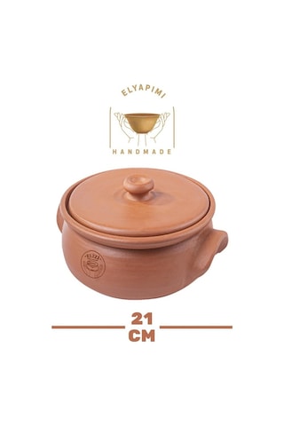 Elizi Çömlekleri El Yapımı Toprak Kapaklı Güveç Tencere, Küçük Boy Astarlı 3,5 Litre Toprak