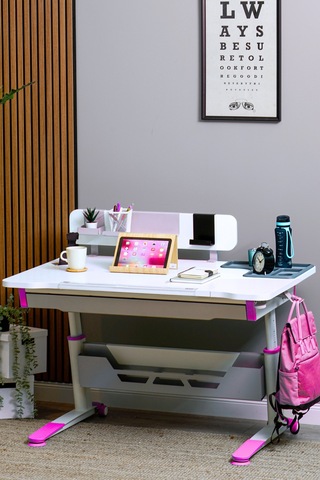 Sirius Standart Yükseklik Ve Eğim Ayarlı, Bilgisayar Ve Oyuncu Masası, Ofis Ve Çalışma Masası Fuşya Gri