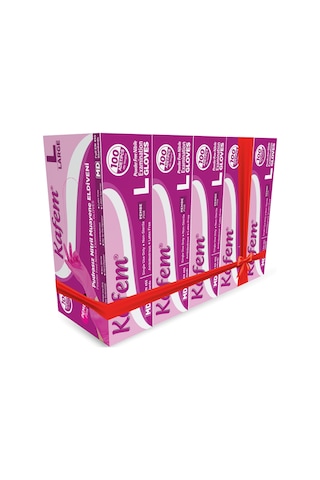 Kafem Pembe Nitril Eldiven Pudrasız L 100 Lü X 5 Paket
