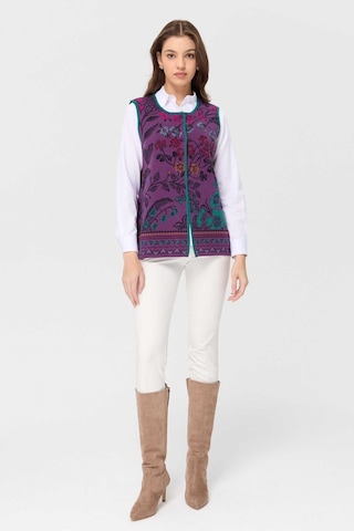 Desen Triko Kadın Sıfır Yaka Sarmaşık Desenli Yün Yelek 23119 A.mor Mor