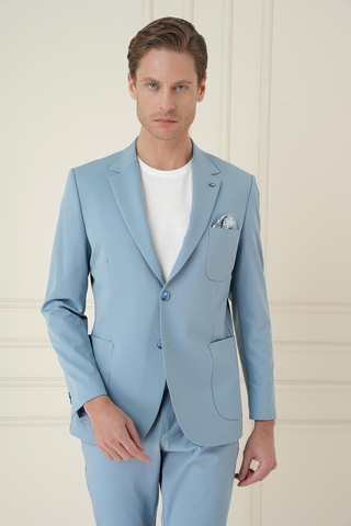 Efor Slim Fit Mono Yaka Çift Yırtmaç Torba Cep Casual Havacı Mavi Ceket C 697 Mavi