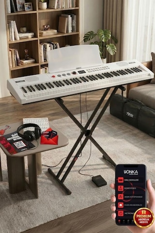 Midex Ps4000wh-set Tuş Hassasiyetli 61 Tuşlu Org Bluetooth Usb Midi Sustain Pedalı Çanta Kulaklık Stand Metod